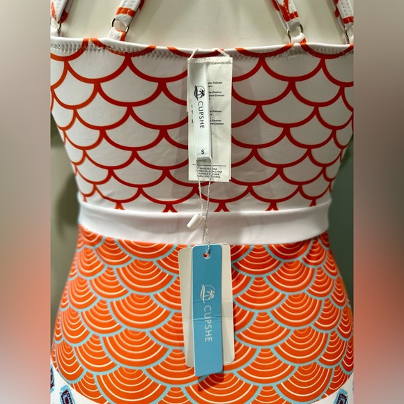 NEW CUPSHE Women's One-piece Swim High Waisted Swimwear Fish Scale Print - Picture 3 of 6